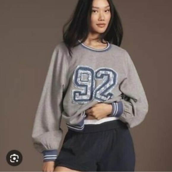 Pilcro Tops - Anthropologie Pilcro Gray Sweatshirt with Blue Number lace Design size small